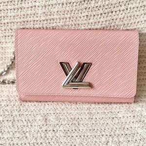 Rare Louis Vuitton Pink Crossbody Wallet on Chain Silver Twist Lock Epi Leather